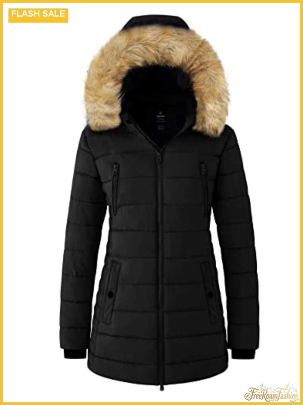 Women's Winter Puffer Coat Quilted Parka Faux Fur Hood Warm Long
